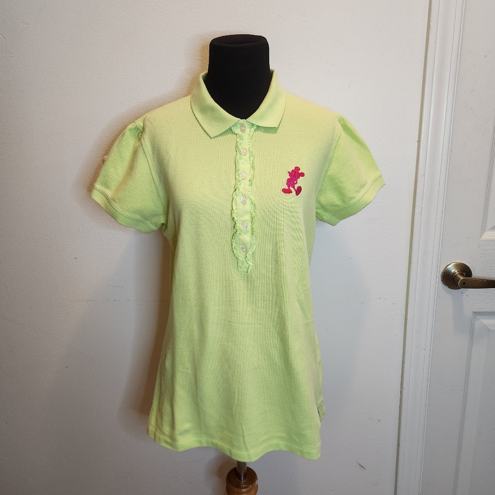 Authentic Disney Parks Light Green Mickey Mouse Embroidery Large Polo Shirt